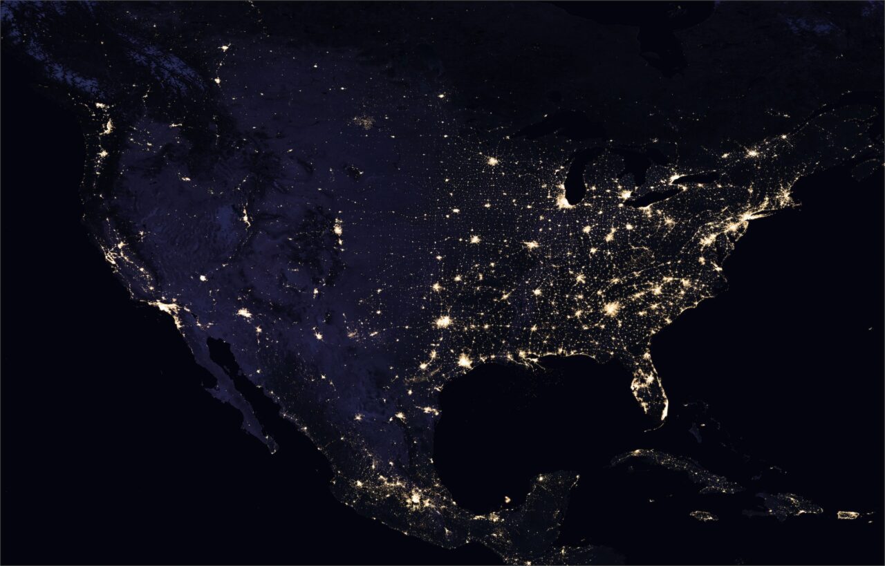 Map of the United States' light pollution at night