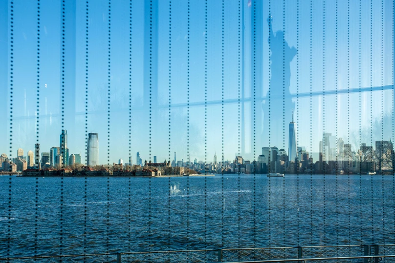 The view through bird-friendly glass from inside the LEED-certified Statue of Liberty Museum in New York. Photo: Ed Lefkowicz/Alamy
